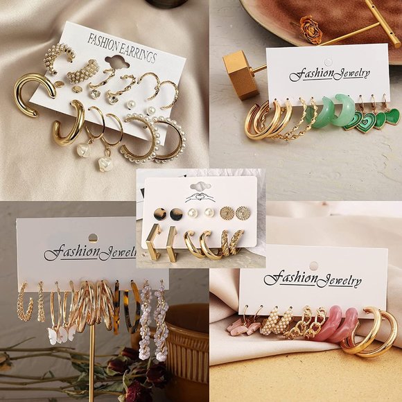 New 36 Pairs Gold Hoop Earrings Set for Women Girls, Fashion Dangle Heart - Picture 3 of 7